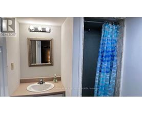 A bathroom with a sink, mirror, and shower curtain.