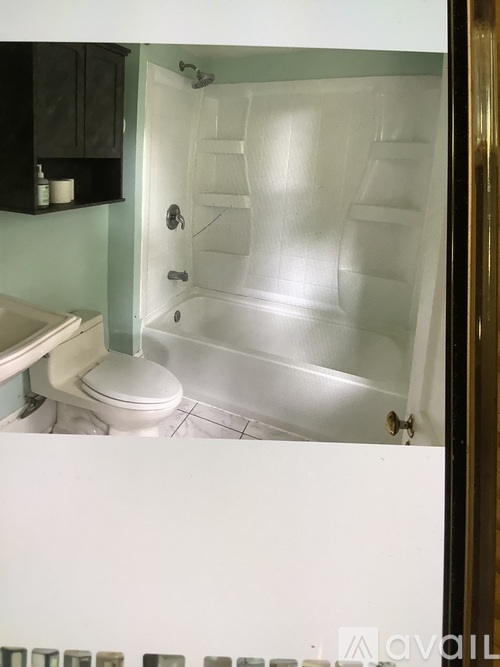 A white toilet sits next to a walk-in shower.