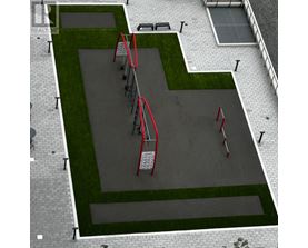 A playground with a slide and swings.