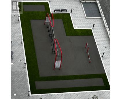 A playground with a slide and swings.
