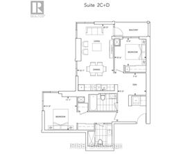 A floor plan for a suite with two bedrooms and a den.