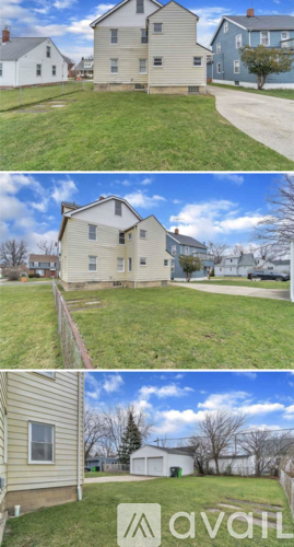 Three houses with different front yard landscaping.