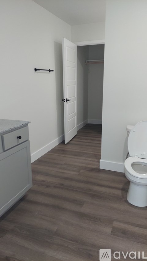A bathroom with a toilet and a cabinet.