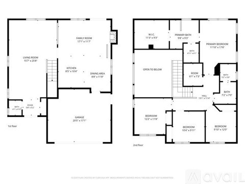 A floor plan of a two-story house with labeled rooms and dimensions.