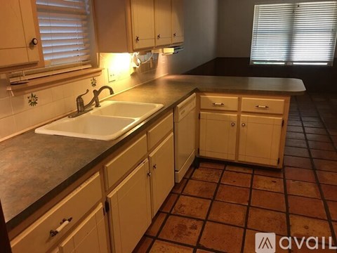 A kitchen with a sink and cabinets.