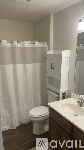 A white toilet sits in a bathroom next to a sink.