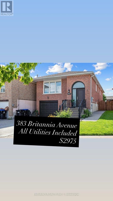 A house with the text "383 Britannia Avenue All Utilities Included S2975" on a real estate listing.