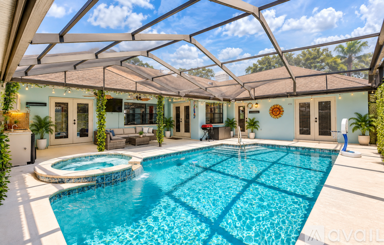 A pool with a glass ceiling and a white floor.