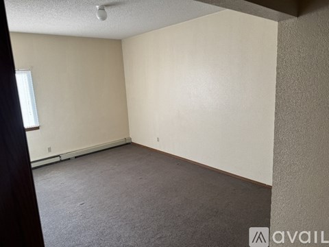 A room with a carpeted floor and a window.
