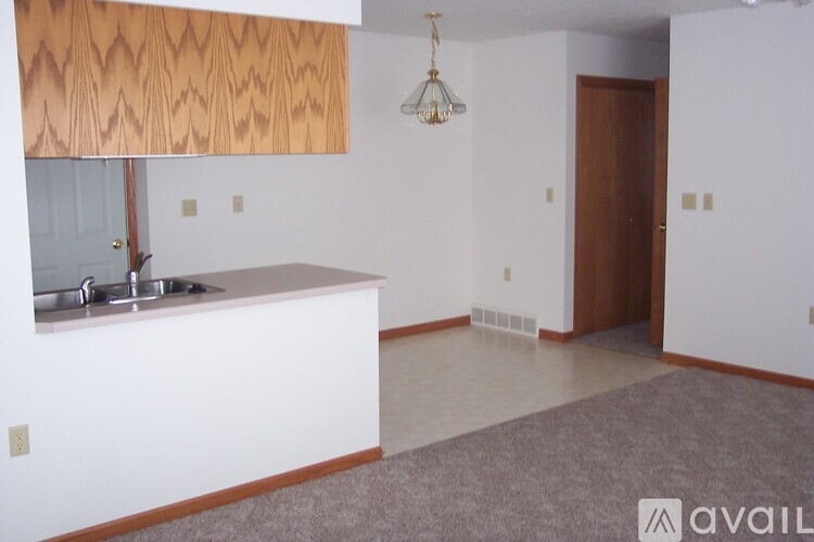 A kitchen with a sink and a wooden cabinet.