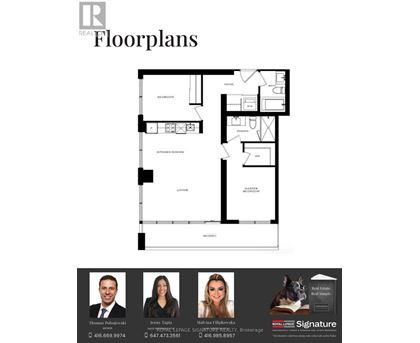 A floor plan for a real estate listing is displayed with contact information for the agents.