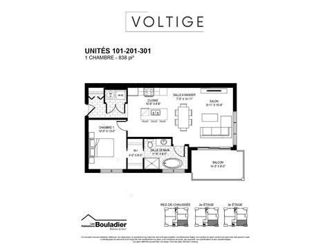 A floor plan for an apartment rental unit with a living room, kitchen, and two bedrooms.