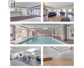A collage of images showcasing a spacious living room, a pool, a gym, and a dining area.