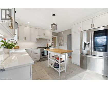 A modern kitchen with white cabinets and stainless steel appliances.