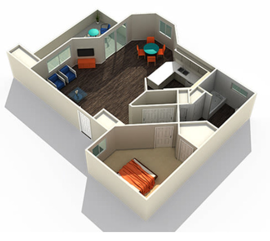 1x1 floor plan at Luxe at Ocotillo