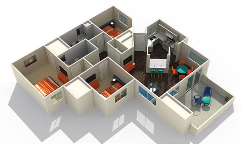 3x2 floor plan at Luxe at Ocotillo 1182 square feet