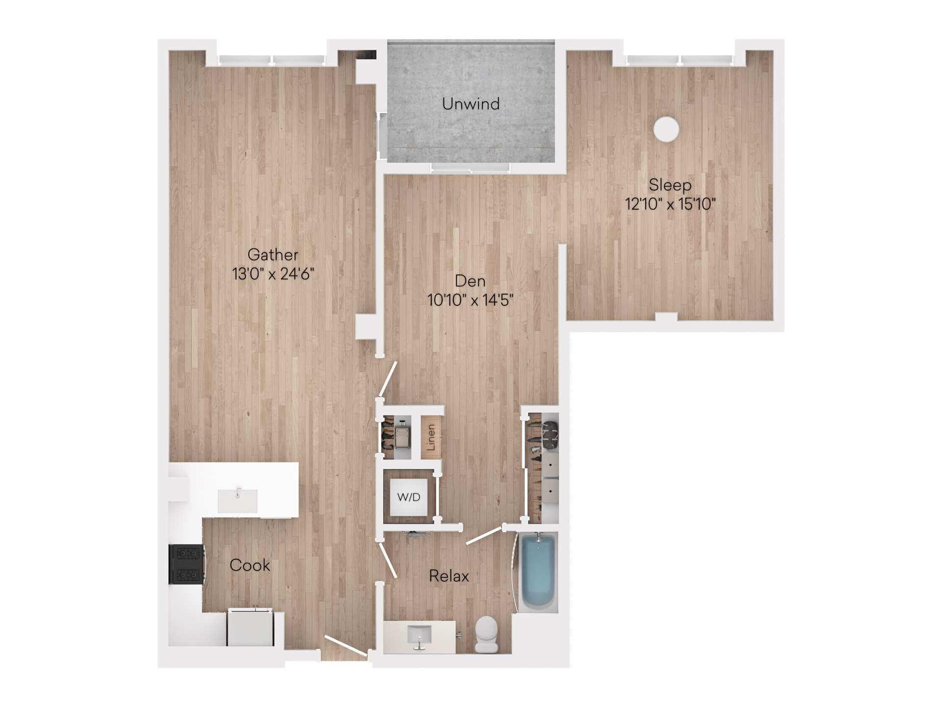 1 Bed 1 Bath Floorplan Image