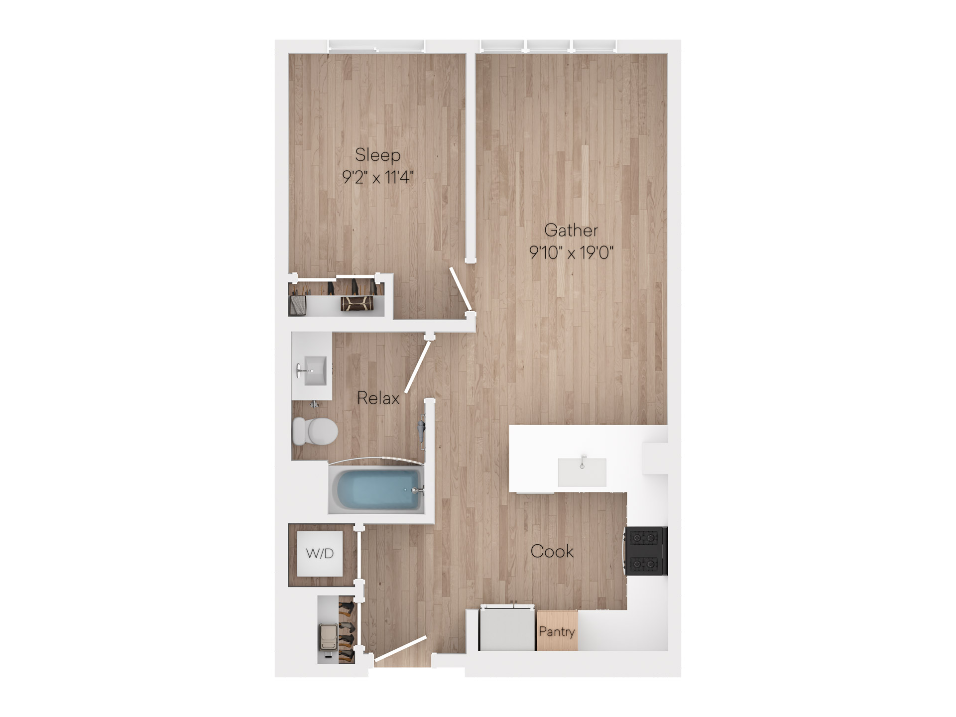 1 Bed 1 Bath Floor plan Image