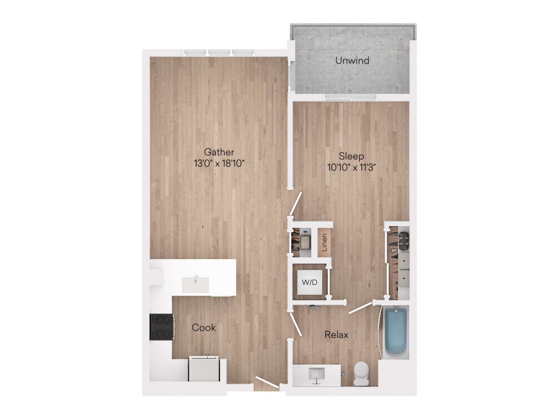 1 Bed 1 Bath Floor Plan Image