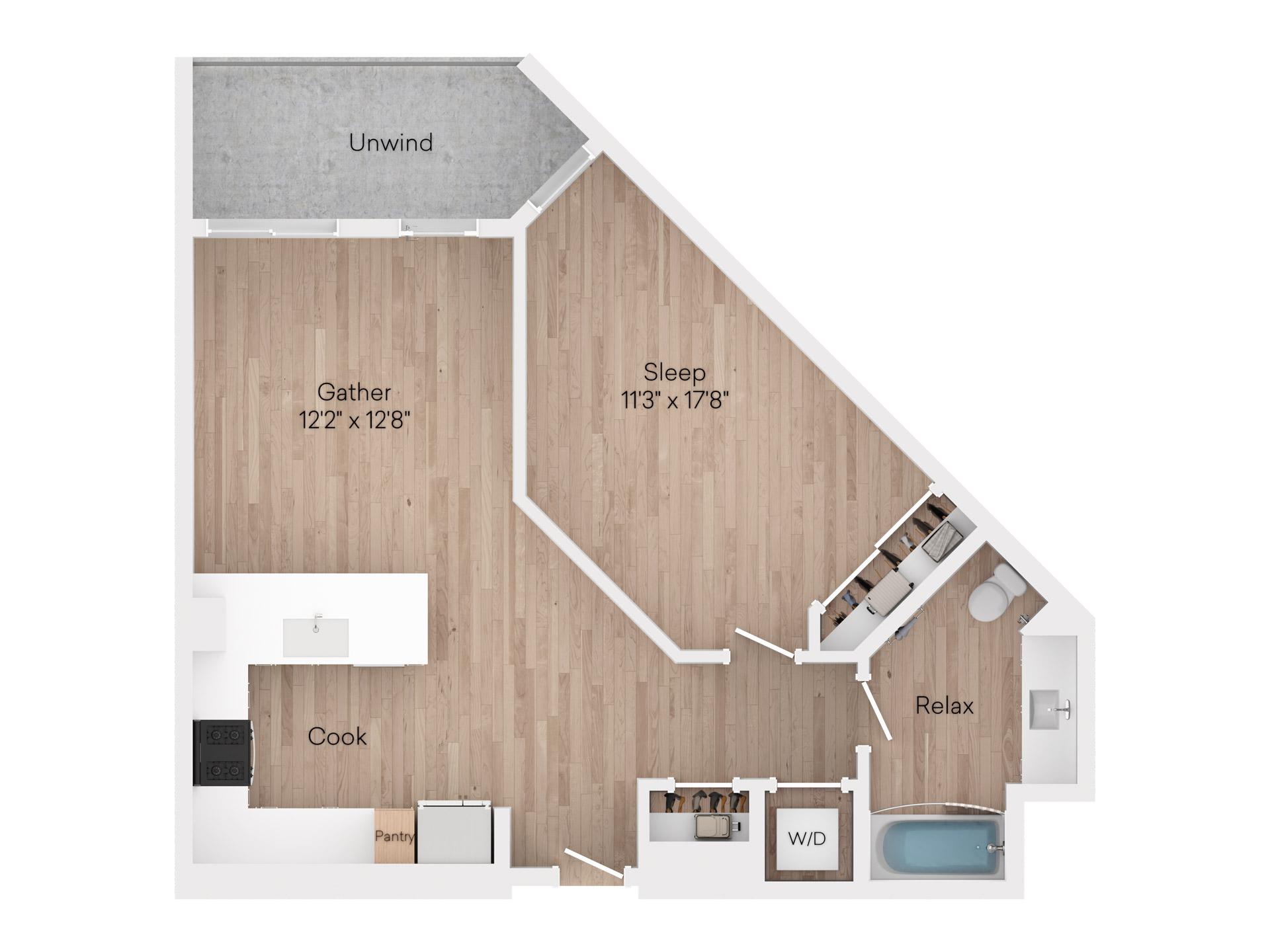 1 Bed 1 Bath Floor Plan Image