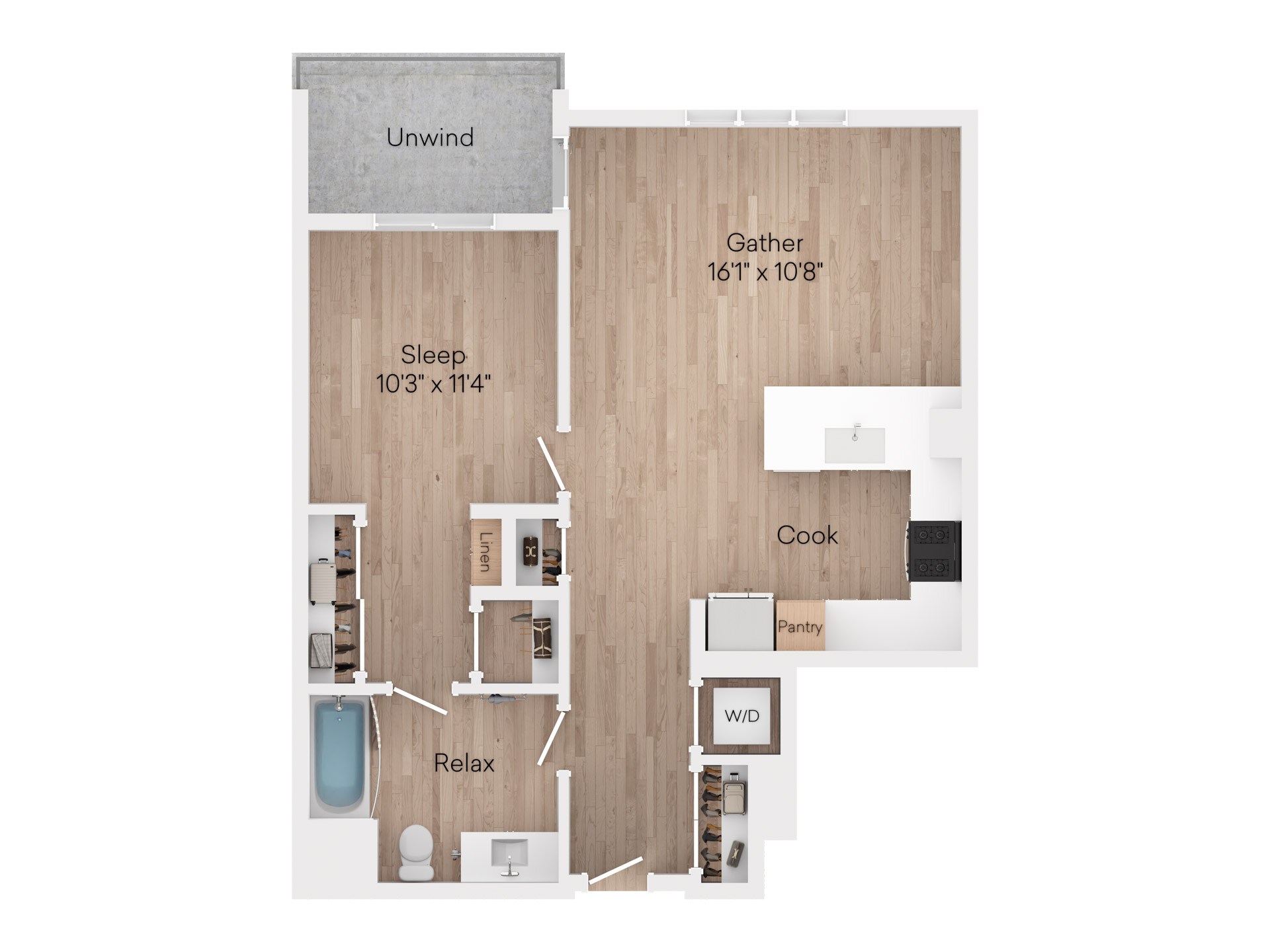 1 Bed 1 Bath Floorplan
