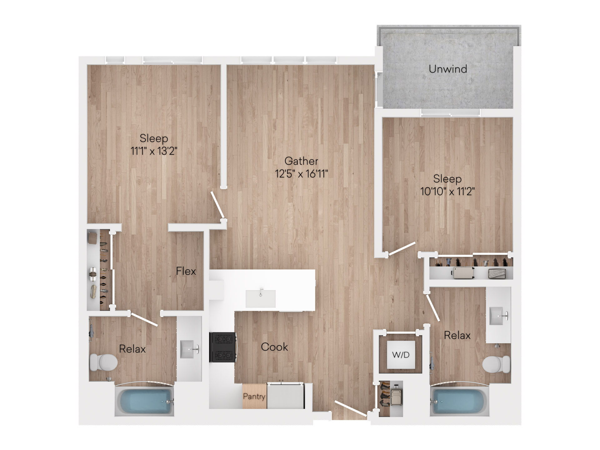 2 Bed 2 Bath Floorplan