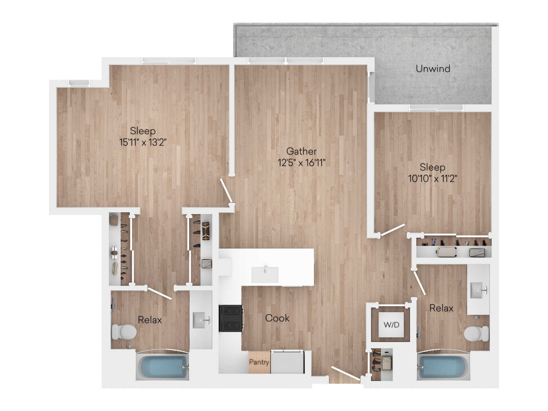 2 Bed 2 Bath Floorplan