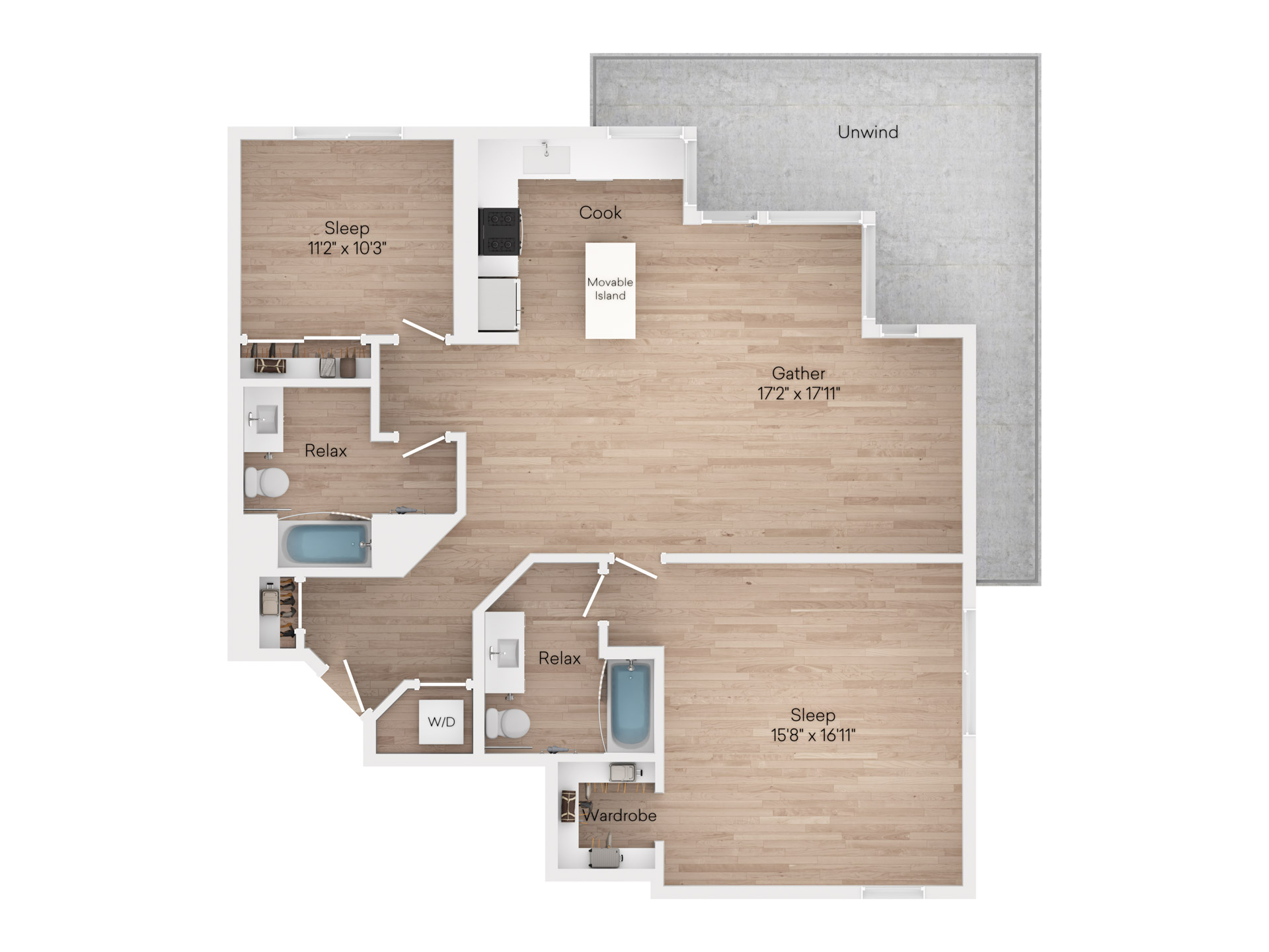 2 Bed 2 Bath Floorplan