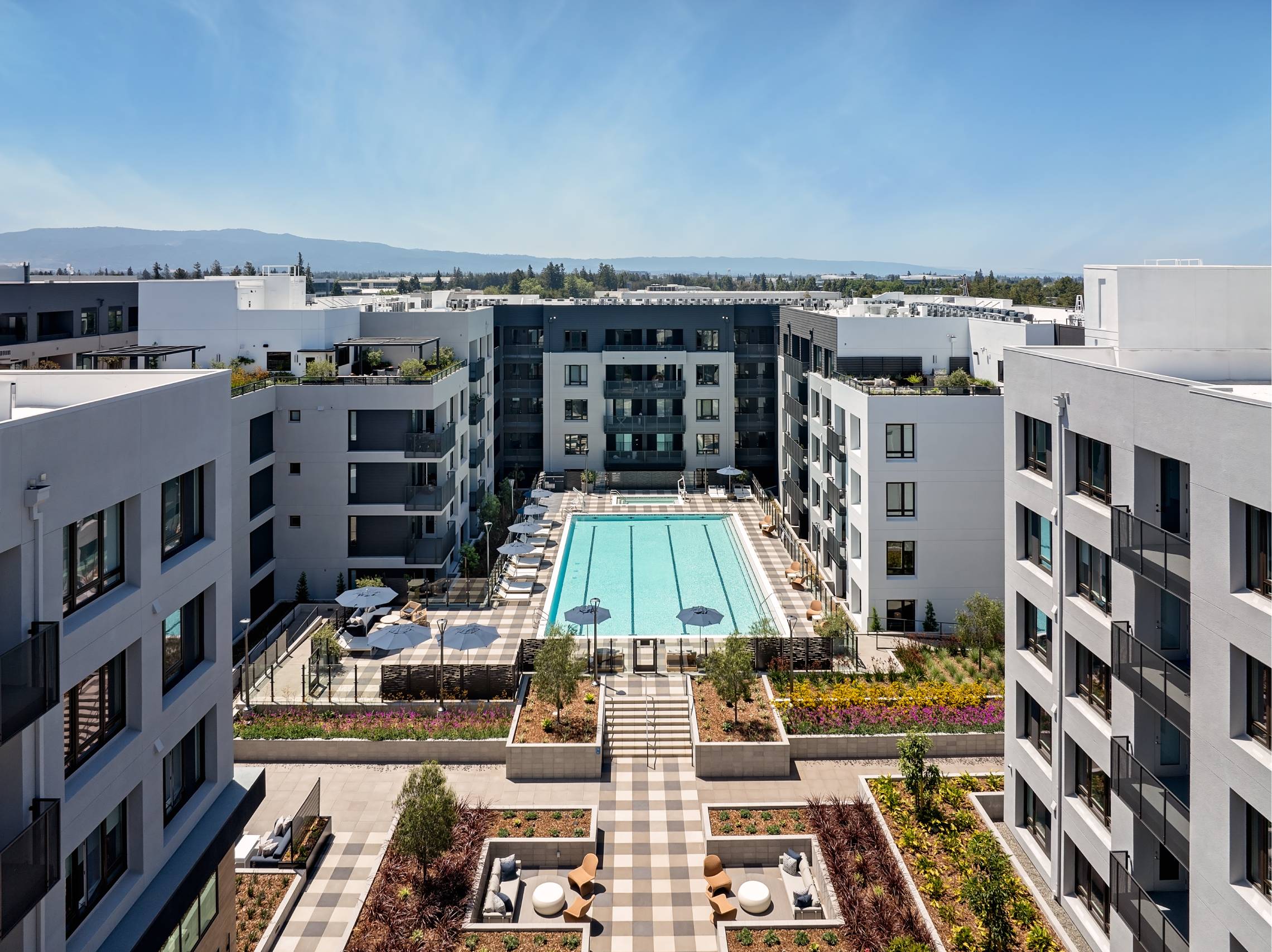 Overhead View of Sofia Apartments and Pool