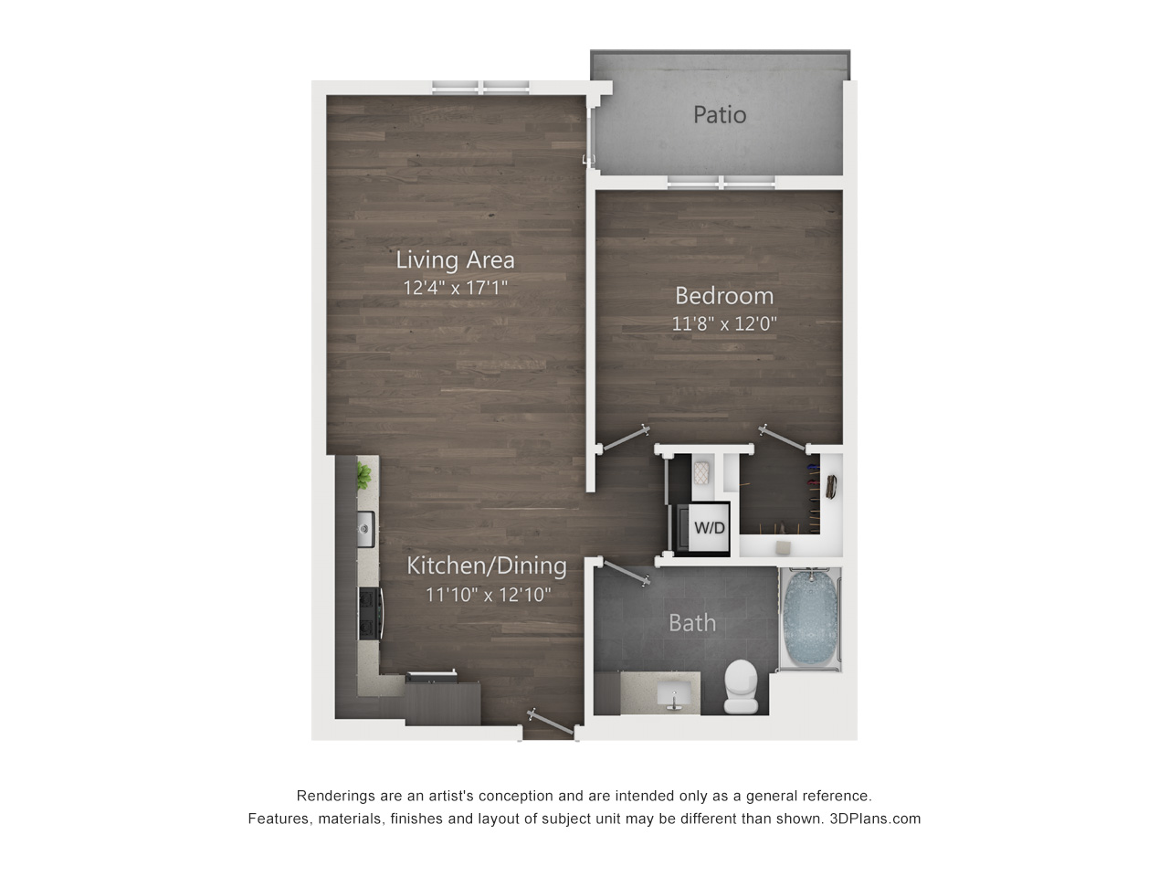 1 Bed 1 Bath Floorplan
