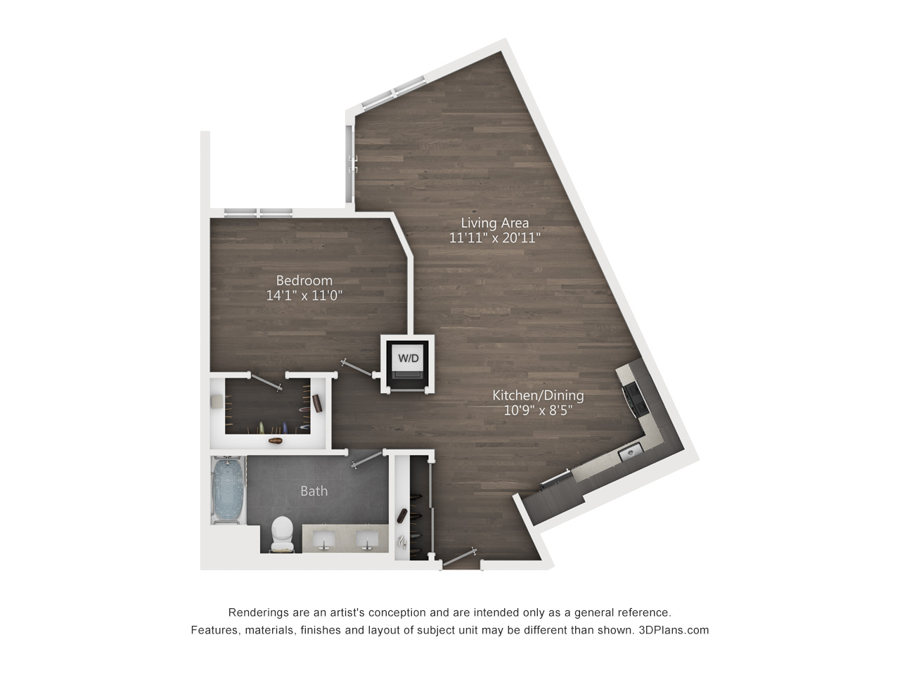 1 Bed 1 Bath Floorplan