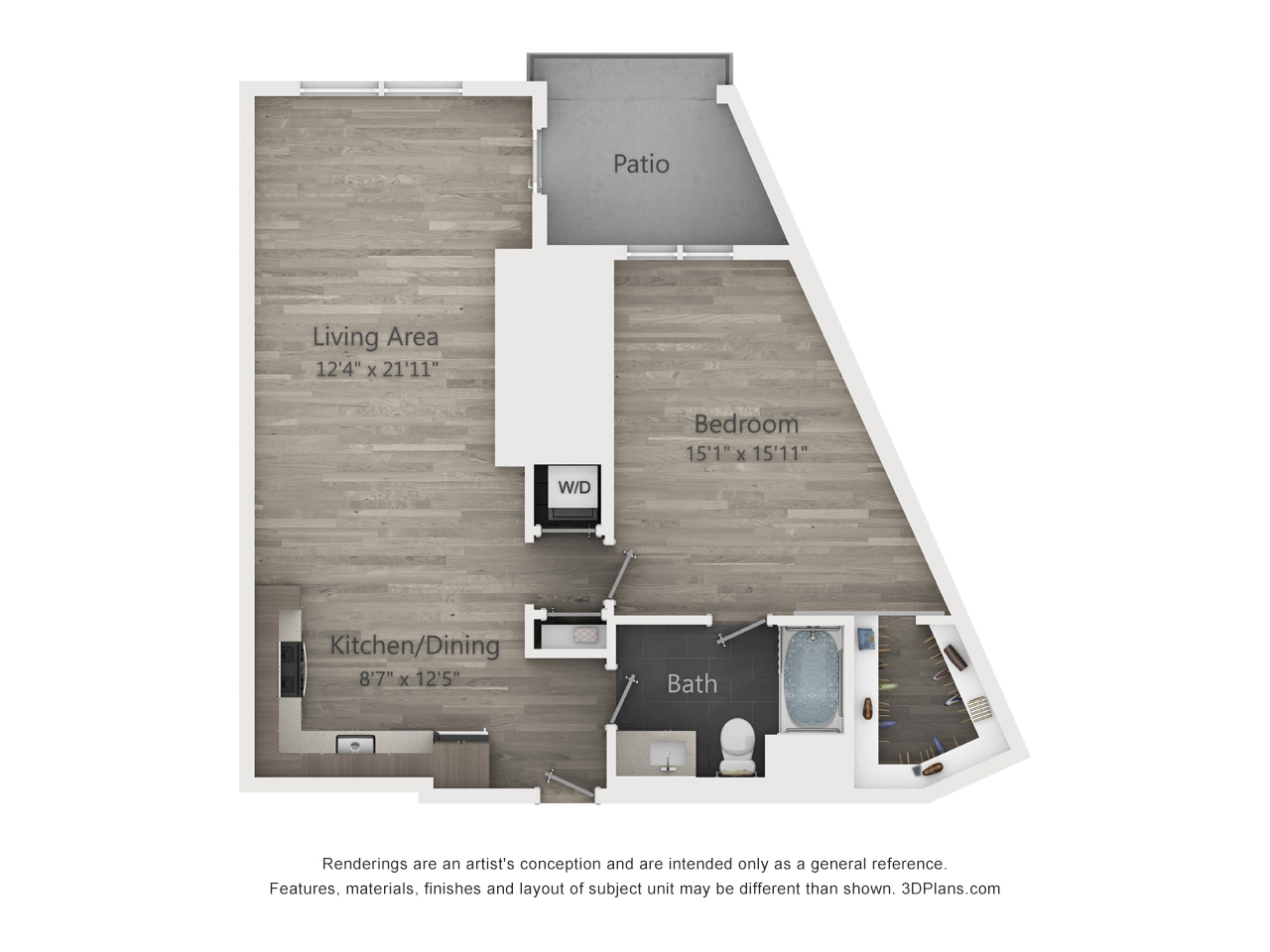 1 Bed 1 Bath Floorplan