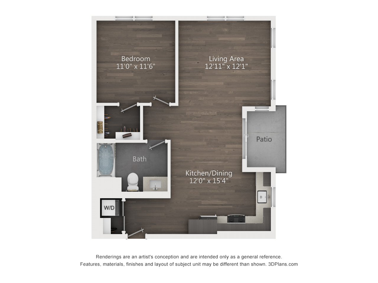 1 Bed 1 Bath Floorplan