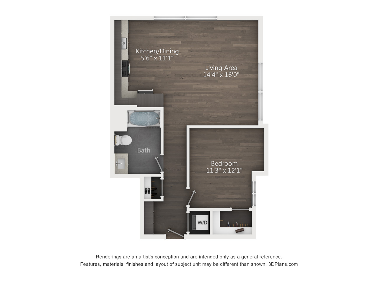 1 Bed 1 Bath Floorplan