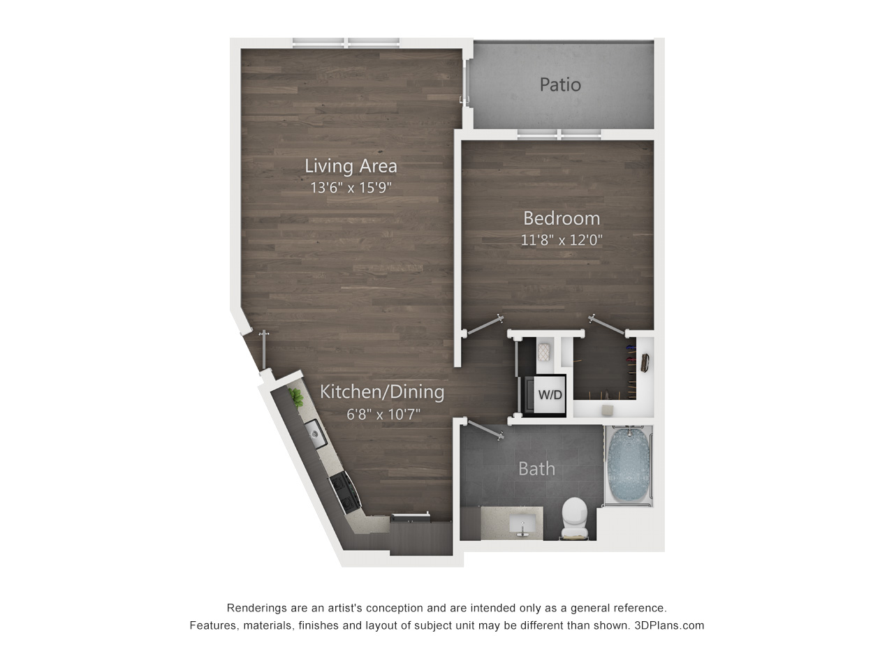 1 Bed 1 Bath Floorplan