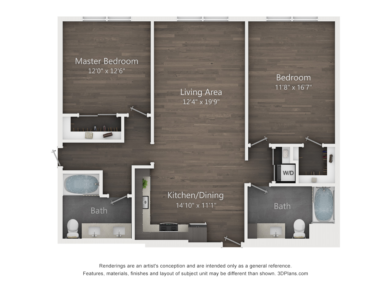 2 Bed 2 Bath Floorplan