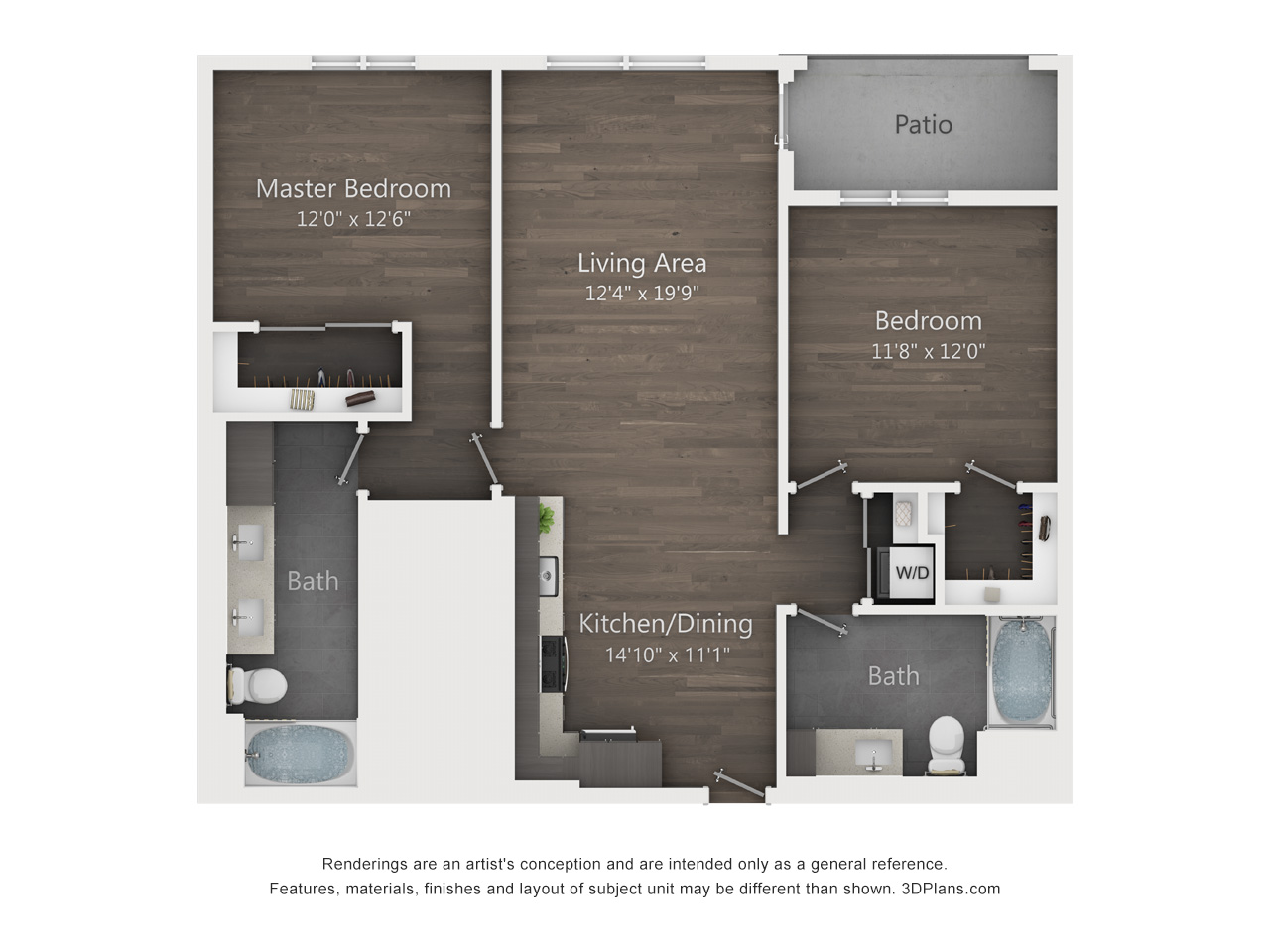 2 Bed 2 Bath Floorplan