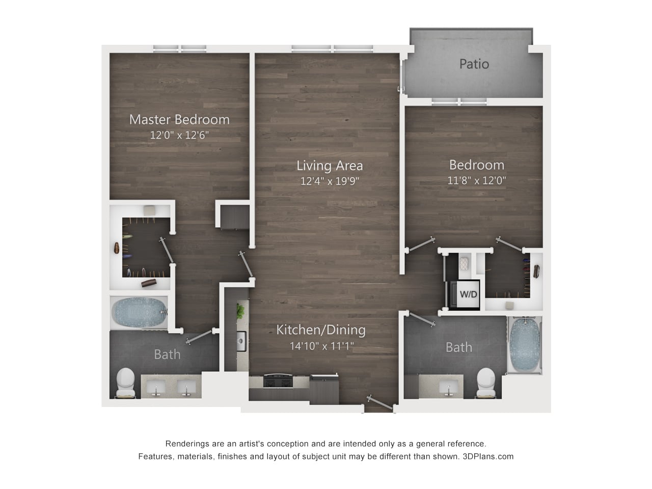 2 Bed 2 Bath Floorplan