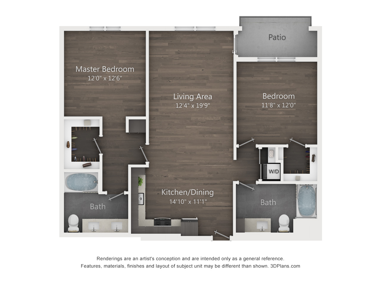 2 Bed 2 Bath Floorplan