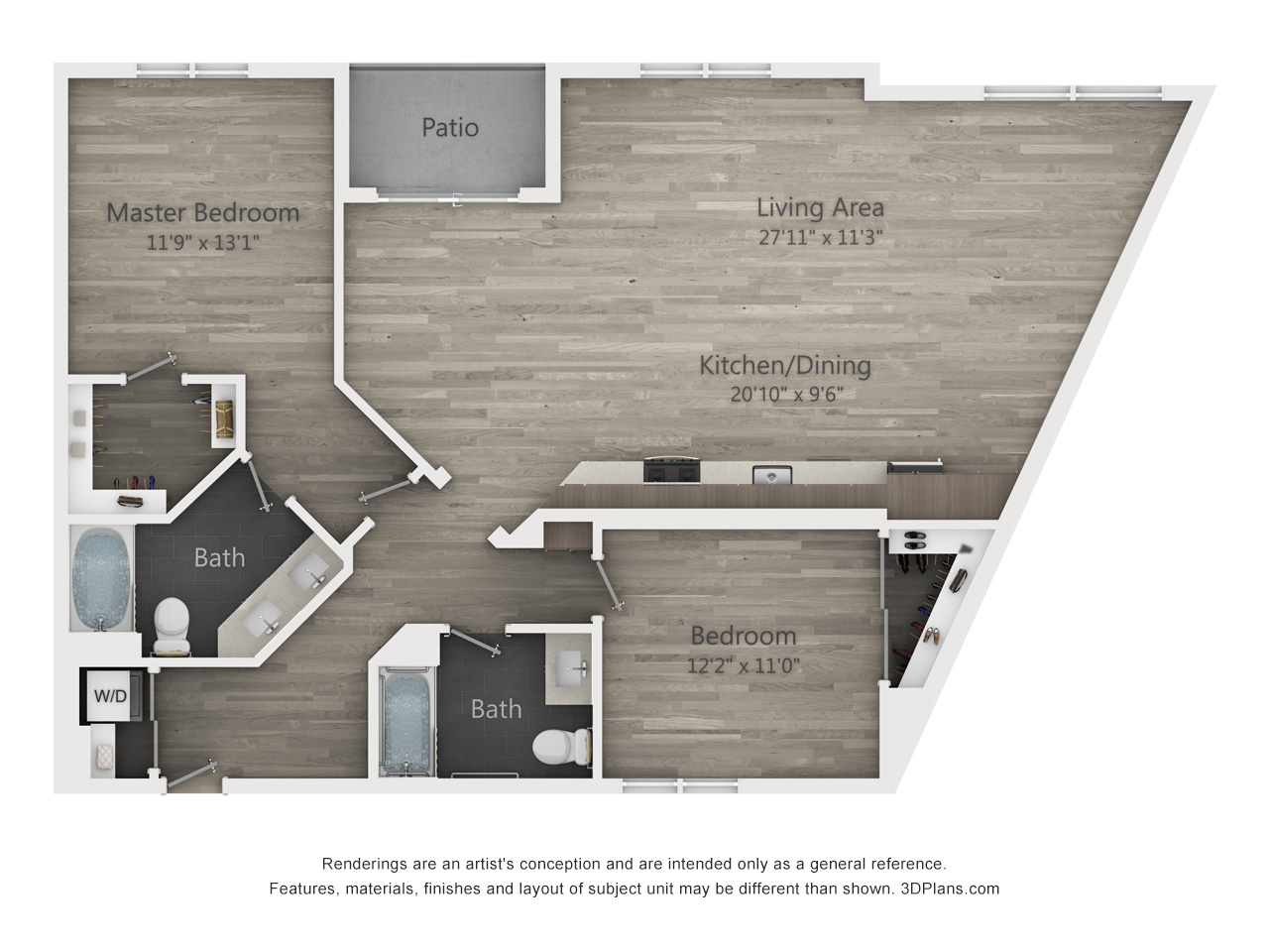 2 Bed 2 Bath Floorplan