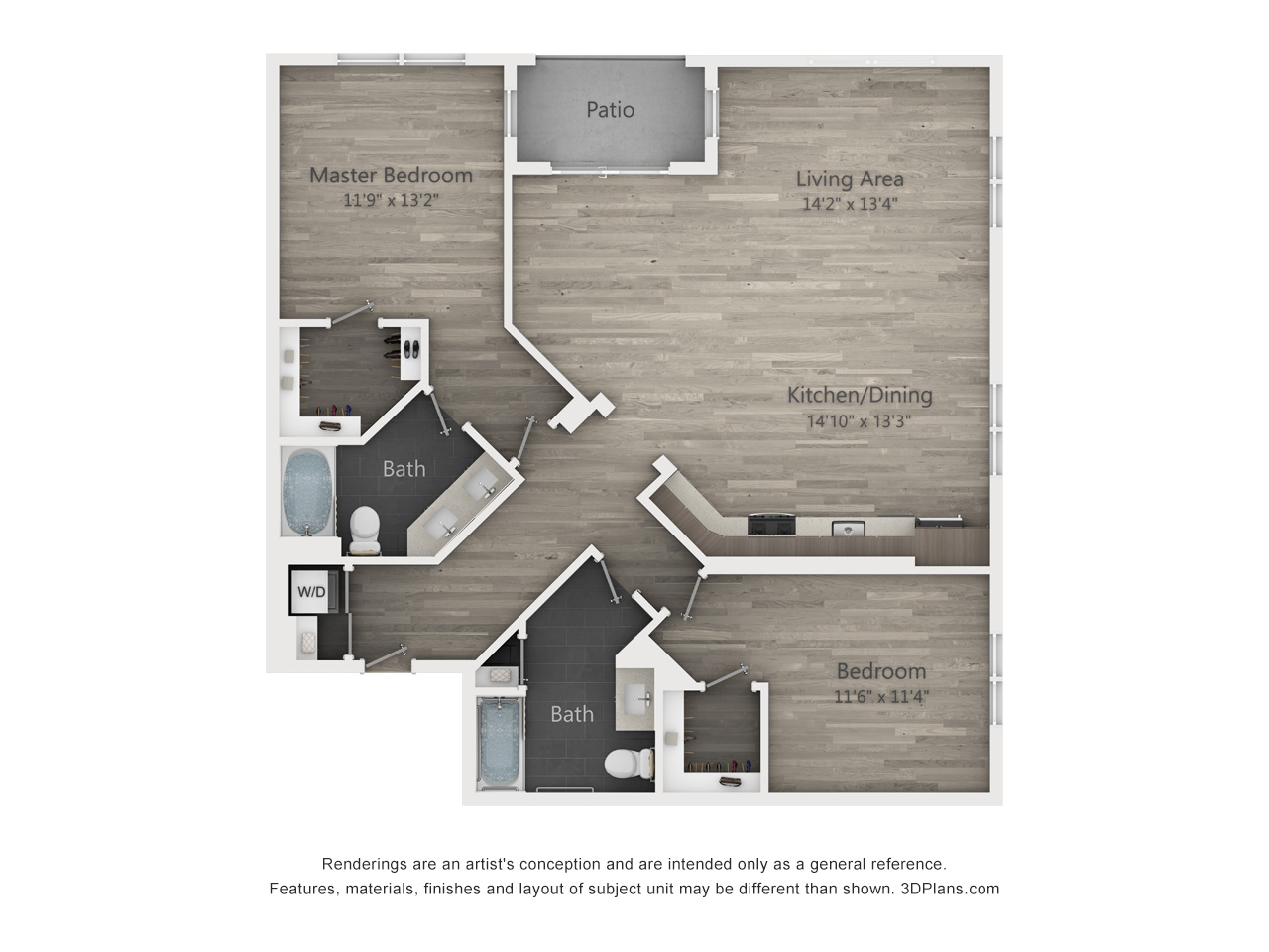 2 Bed 2 Bath Floorplan