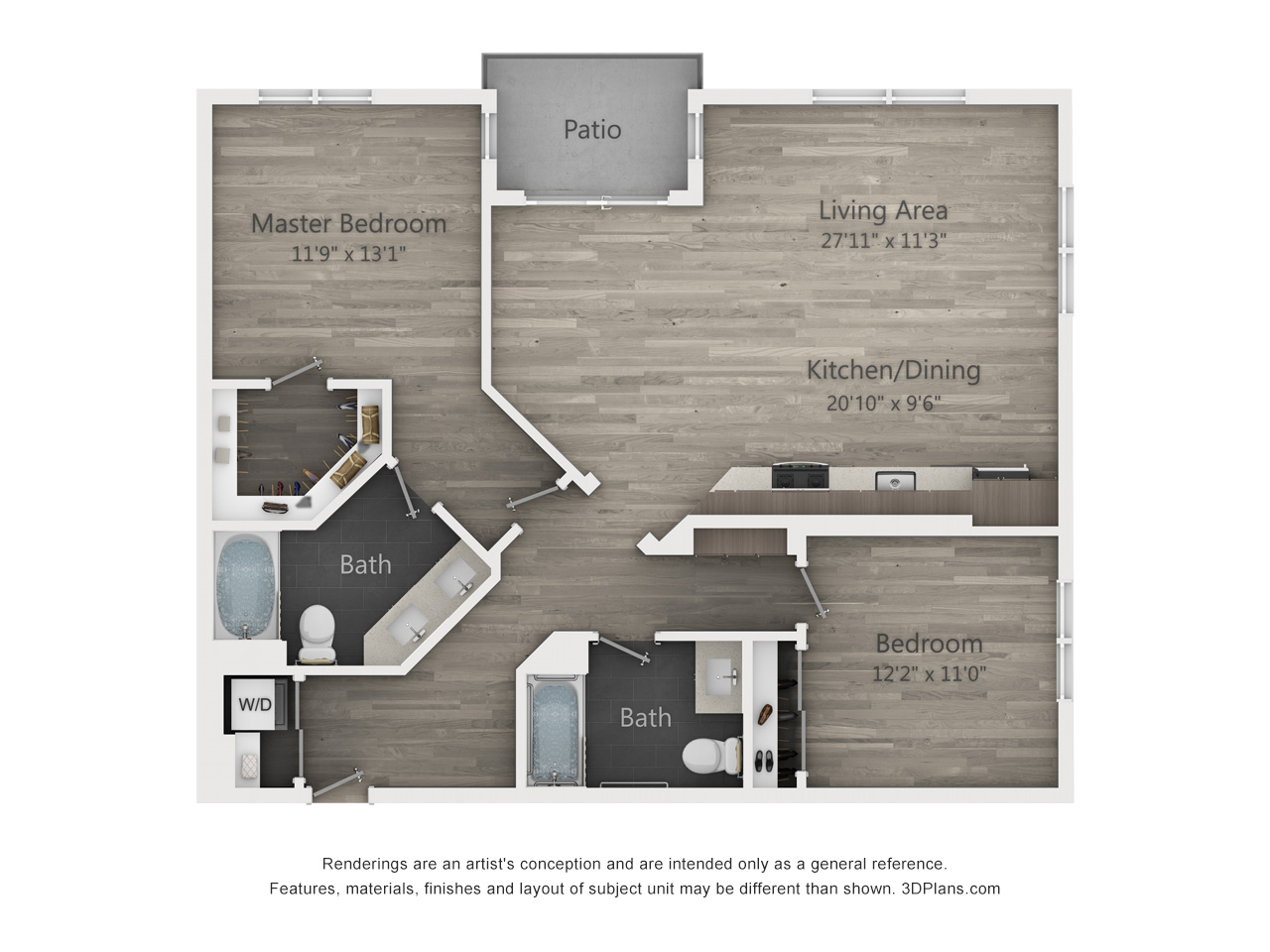 2 Bed 2 Bath Floorplan