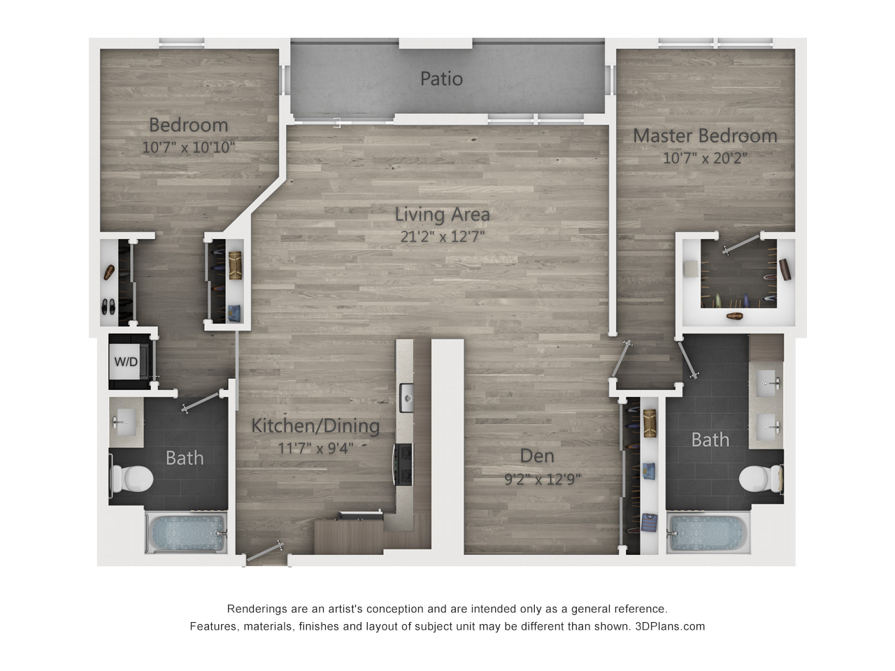 2 Bed 2 Bath Floorplan