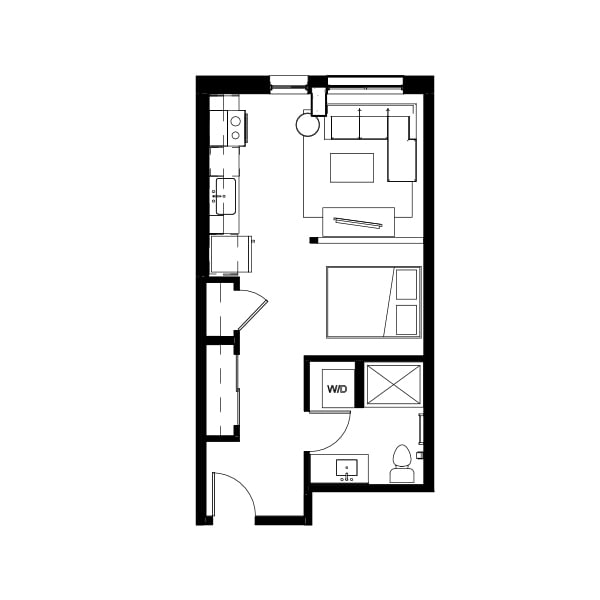 Studio floor plan schematic for Nightingale Apartments