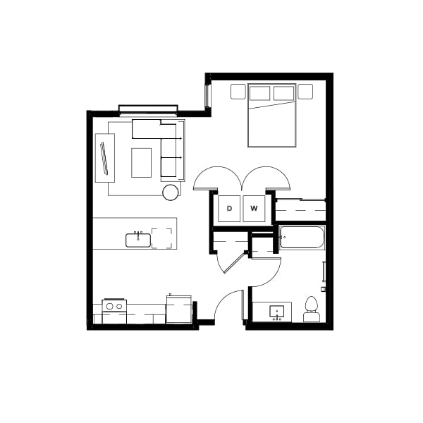 Studio floor plan schematic for Nightingale Apartments