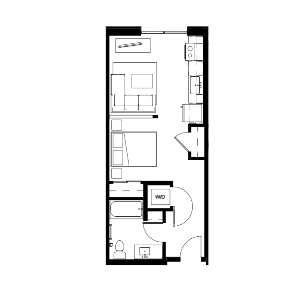 Studio floor plan schematic for Nightingale Apartments