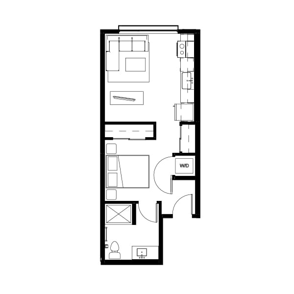 Studio floor plan schematic for Nightingale Apartments