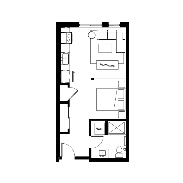 Studio floor plan schematic for Nightingale Apartments