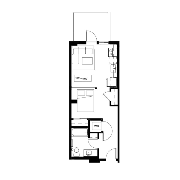 Studio floor plan schematic for Nightingale Apartments