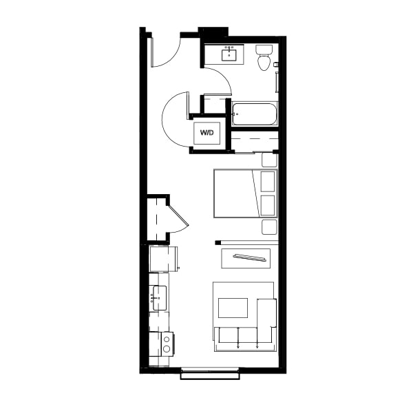 Studio floor plan schematic for Nightingale Apartments